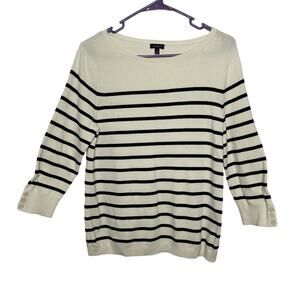 Talbots sweater knit tunic blouse women's large navy blue stripes white classic